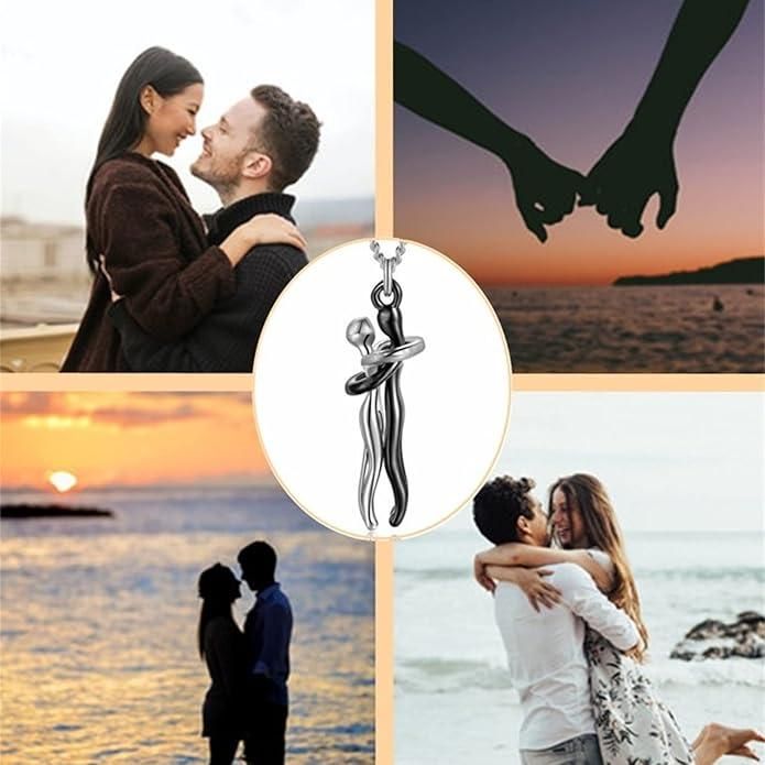 HugMate™ Silver and Black Hug Couple Chain Pendant