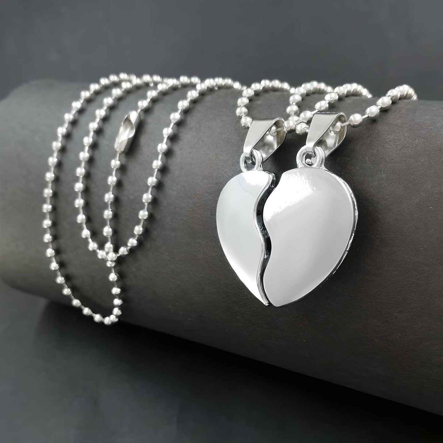 HeartLink™ Silver-Plated Couple Pendant Set